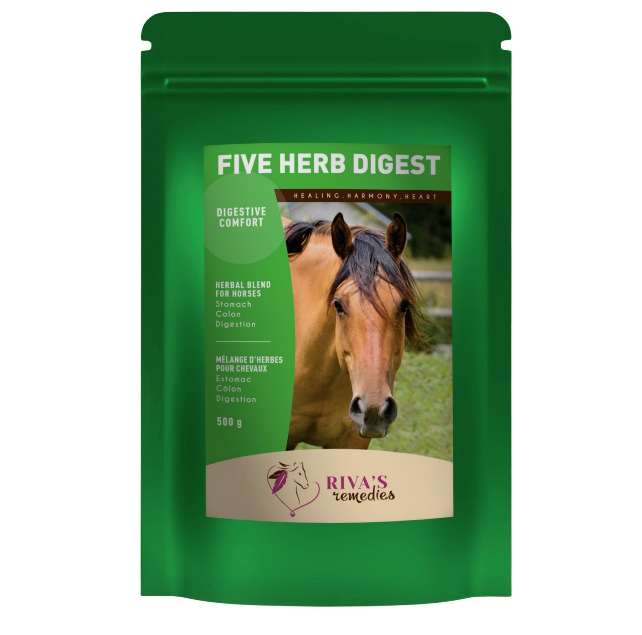 Five Herb Digest 500g — complément digestif naturel cheval Riva's Remedies Québec