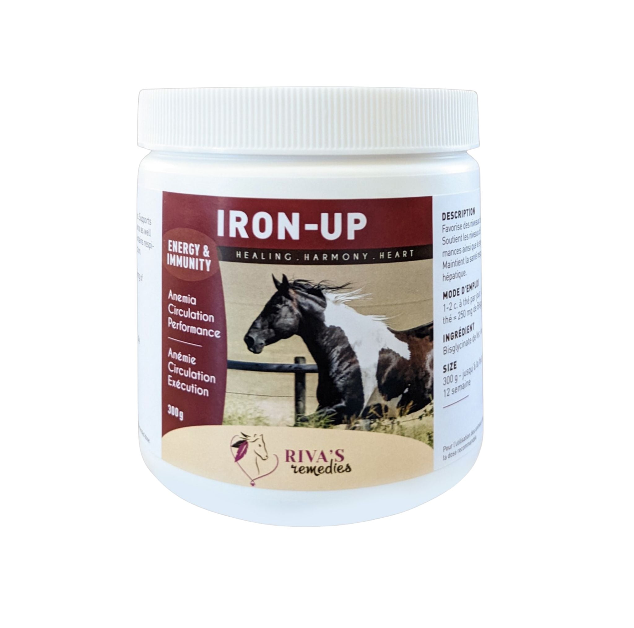 Iron-Up 300g - gluconate de fer energie circulation performance cheval Riva Remedies Quebec
