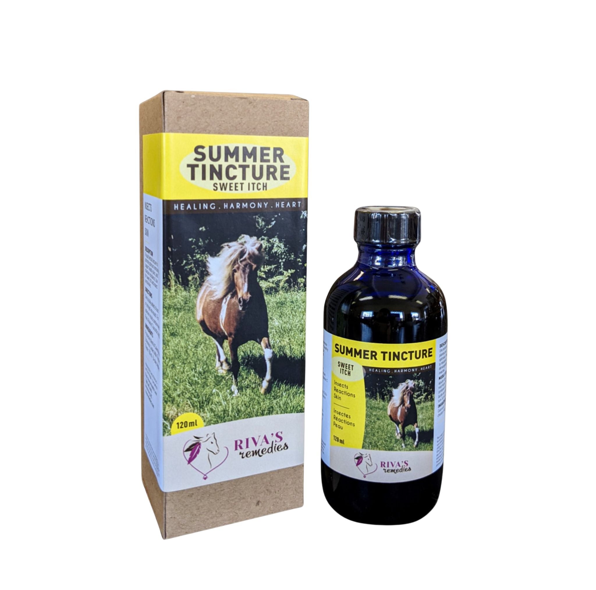 Teinture d’été Riva’s 120 ml – Calendula, échinacée, tilleul et chardon-Marie pour la peau du cheval | Québec