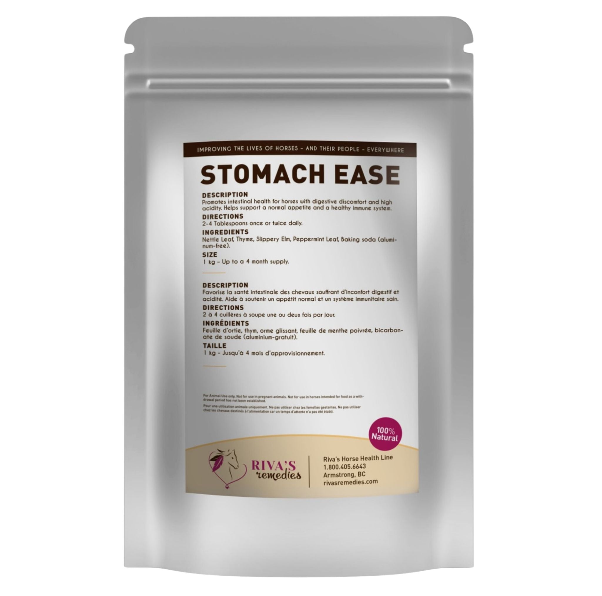 Stomach Ease 1kg dos — produit naturel chevaux digestion EquiHolistik Canada